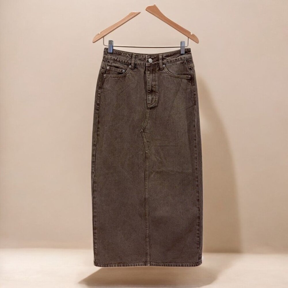 NWOT Ena Pelly Olive Green Maxi Denim Skirt